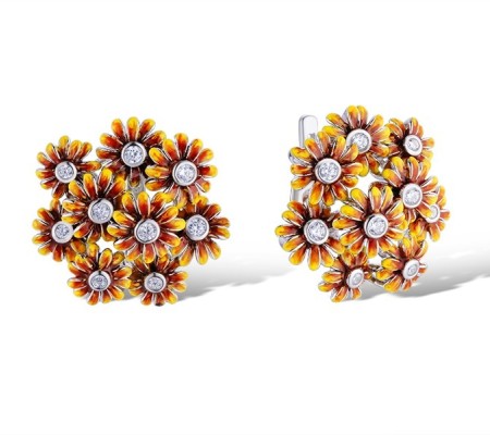Sterling Silver Earrings Enamel,White Cubic Zirconia (E313419ENASL925)