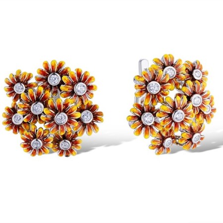 Sterling Silver Earrings Enamel,White Cubic Zirconia (E313419ENASL925)