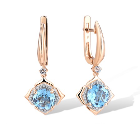 14KRW Earrings Blue Topaz (Swiss Blue),Diamond (E313432BLT14KRW)