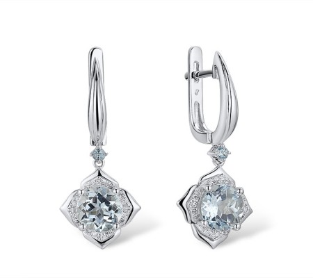 14KW Earrings Diamond,Blue Topaz (Sky Blue),Blue Topaz (Swiss Blue) (E313432BTK14KW)