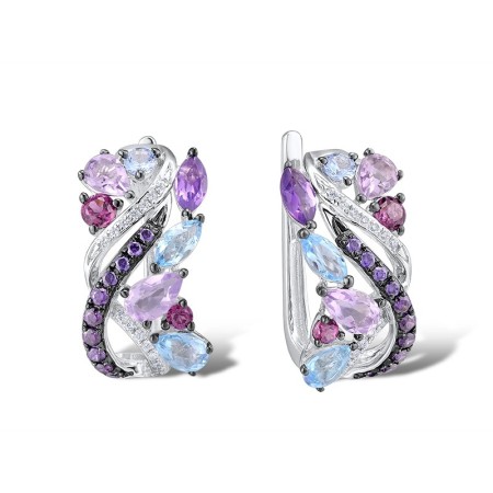 14KWB Earrings Amethyst,Blue Topaz (Swiss Blue),Diamond,Rhodolite Garnet (E313460MUL14KWB)