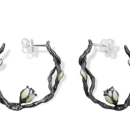 Sterling Silver w/ Black White Plating Earrings Enamel (E313545ENASK925)