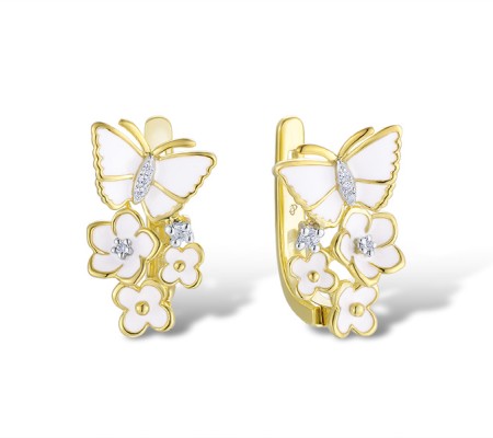 Sterling Silver w/ IONIC YELLOW PLATING Earrings Enamel,White Cubic Zirconia (E313579AENASP925)