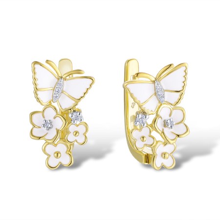 Sterling Silver w/ IONIC YELLOW PLATING Earrings Enamel,White Cubic Zirconia (E313579AENASP925)