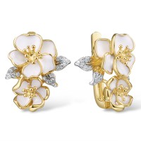 Sterling Silver w/ IONIC YELLOW PLATING Earrings Enamel,White Cubic Zirconia (E313583SENASP925)