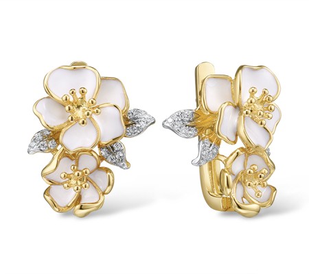 Sterling Silver w/ IONIC YELLOW PLATING Earrings Enamel,White Cubic Zirconia (E313583SENASP925)