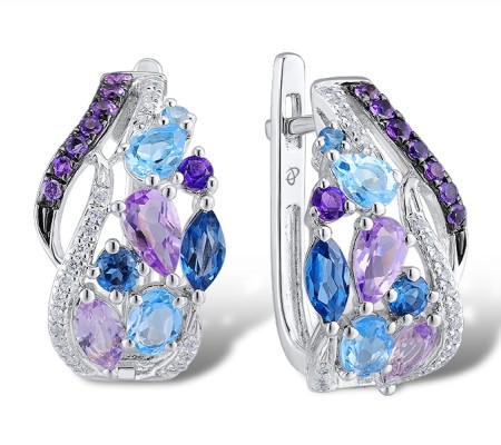 14KWB Earrings Diamond,London Blue Topaz,Amethyst,Blue Topaz (Swiss Blue) (E313600ABLD14KWB)