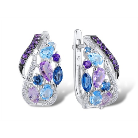 14KWB Earrings Diamond,London Blue Topaz,Amethyst,Blue Topaz (Swiss Blue) (E313600ABLD14KWB)