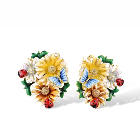 Sterling Silver w/ Yellow Plating Earrings Champagne Cubic Zirconia,Enamel,White Cubic Zirconia,Yellow Nano Cubic Zirconia (Ci (E313610BENASY925)