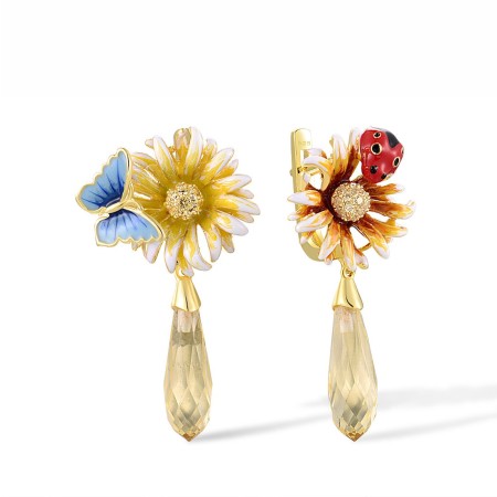 Sterling Silver w/ Yellow Plating Earrings Champagne Cubic Zirconia,Enamel,Yellow Glass,Yellow Nano Cubic Zirconia (Ci (E313610ENA1SY925)