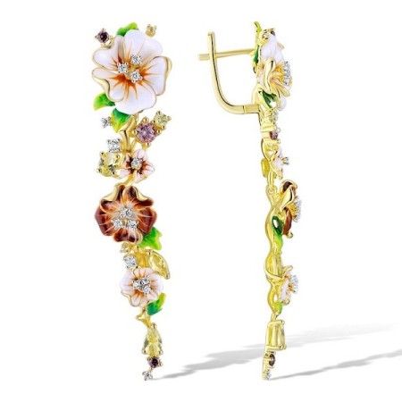 Sterling Silver w/ IONIC YELLOW PLATING Earrings Enamel,Green Nano Cubic Zirconia (Per,Rhodolite Garnet Cubic Zirconi,White Cubic Zirconia (E313615ENASP925)