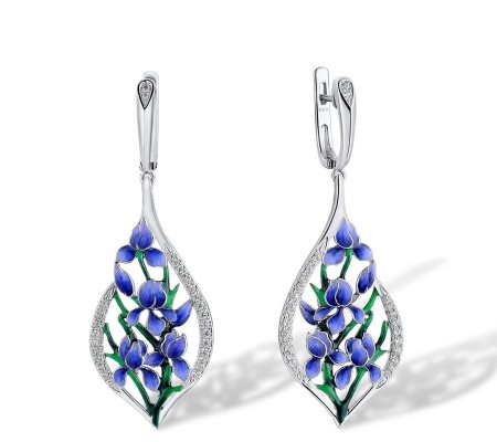 Sterling Silver Earrings Enamel,White Cubic Zirconia (E313616ENSSL925)