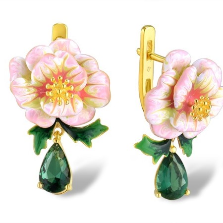 Sterling Silver w/ IONIC YELLOW PLATING Earrings Enamel,Green Glass (E313617AENA1SP925)