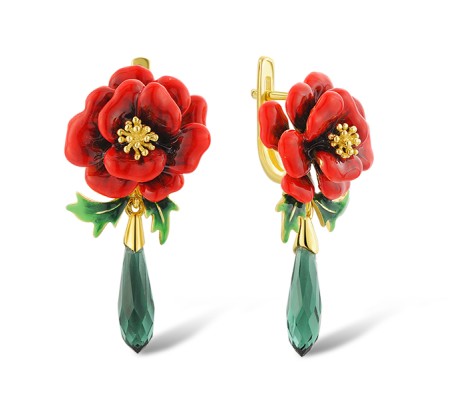 Sterling Silver w/ Yellow Plating Earrings Green Glass,Enamel (E313617ENASY925)