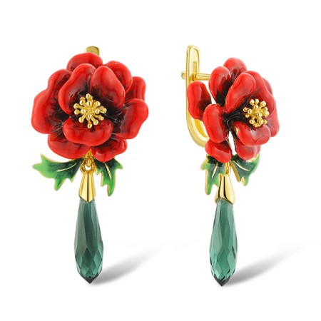 Sterling Silver w/ Yellow Plating Earrings Green Glass,Enamel (E313617ENASY925)