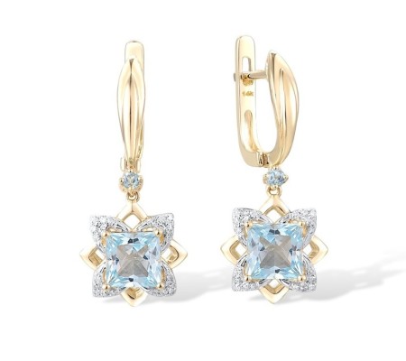 14KYW Earrings Blue Topaz (Sky Blue),Blue Topaz (Swiss Blue),Diamond (E313648BTK14KYW)