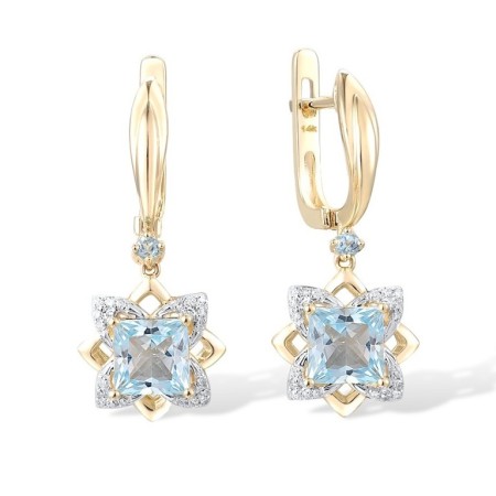 14KYW Earrings Blue Topaz (Sky Blue),Blue Topaz (Swiss Blue),Diamond (E313648BTK14KYW)