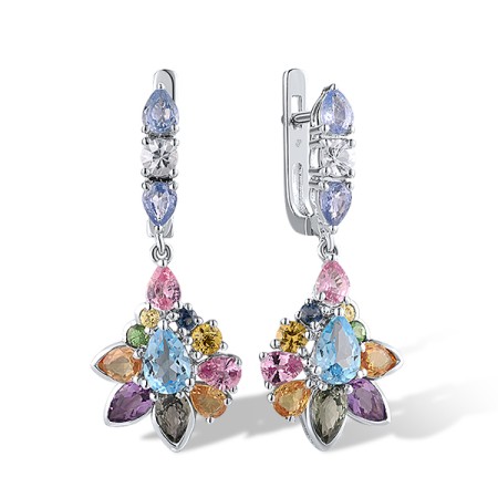 Sterling Silver Earrings Blue Topaz (Swiss Blue),White Sapphire,Green Garnet,Amethyst,Yellow Sapphire,Green Sapphire,Blue Sapphire,Pink Sapphire (E313670MULSL925)