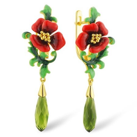 Sterling Silver w/ Yellow Plating Earrings Enamel,Green Glass (E313872ENASY925)