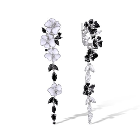 Sterling Silver Earrings Black spinel,Enamel,White Cubic Zirconia (E313873ENA3SL925)