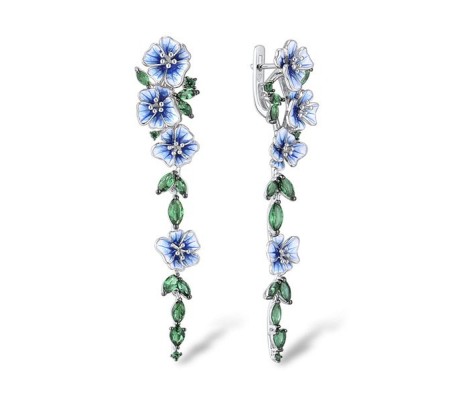 Sterling Silver w/ Black White Plating Earrings Enamel,Green Spinel (E313873ENASK925)