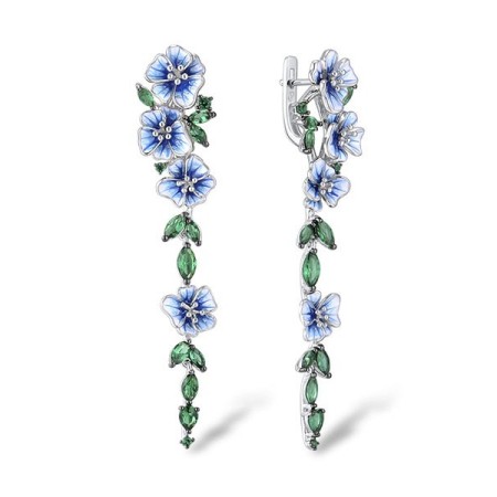 Sterling Silver w/ Black White Plating Earrings Enamel,Green Spinel (E313873ENASK925)