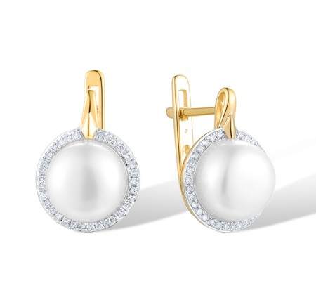 14KYW Earrings Diamond,Fresh Water White Pearl (E313911FWP14KYW)