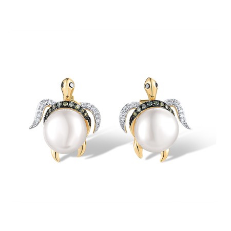 14KYWB Earrings Green Diamonds,Black Diamond,Diamond,Fresh Water White Pearl (E313914BDFG14KYWB)