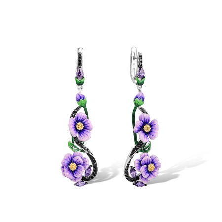Sterling Silver w/ Yellow Black White Plating Earrings Amethyst Cubic Zirconia,Black spinel,Enamel (E313930ENASZ925)