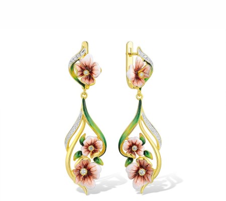 Sterling Silver w/ IONIC YELLOW PLATING Earrings Enamel,White Cubic Zirconia (E313934ENASP925)