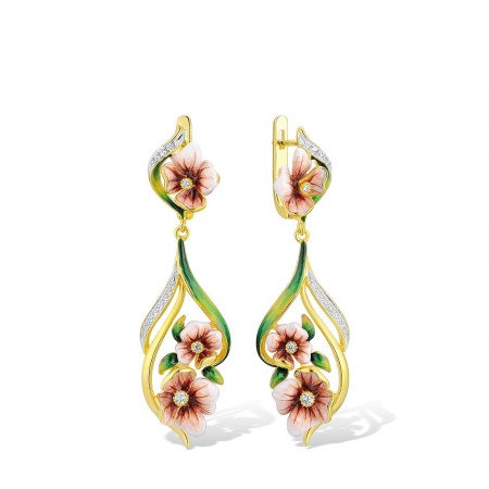 Sterling Silver w/ IONIC YELLOW PLATING Earrings Enamel,White Cubic Zirconia (E313934ENASP925)