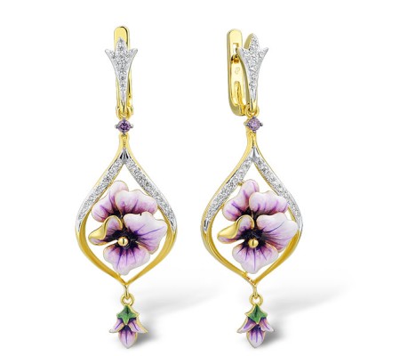 Sterling Silver w/ Yellow Black White Plating Earrings Amethyst Cubic Zirconia,Enamel,White Cubic Zirconia (E313936ENASZ925)