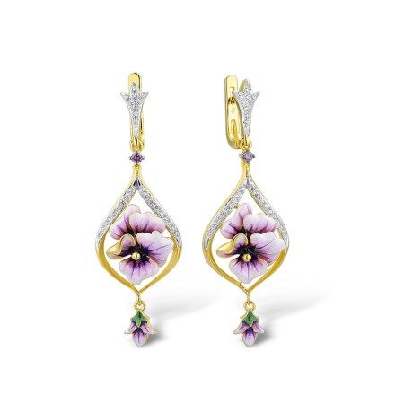 Sterling Silver w/ Yellow Black White Plating Earrings Amethyst Cubic Zirconia,Enamel,White Cubic Zirconia (E313936ENASZ925)