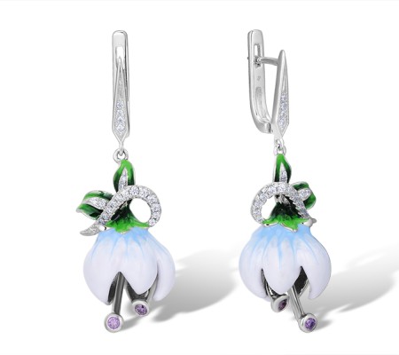 Sterling Silver Earrings White Cubic Zirconia,Amethyst Cubic Zirconia,Enamel (E313942ENASL925)