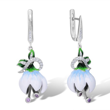 Sterling Silver Earrings White Cubic Zirconia,Amethyst Cubic Zirconia,Enamel (E313942ENASL925)