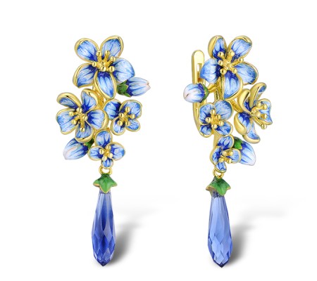Sterling Silver w/ Yellow Plating Earrings Blue Glass,Enamel (E313944ENASY925)