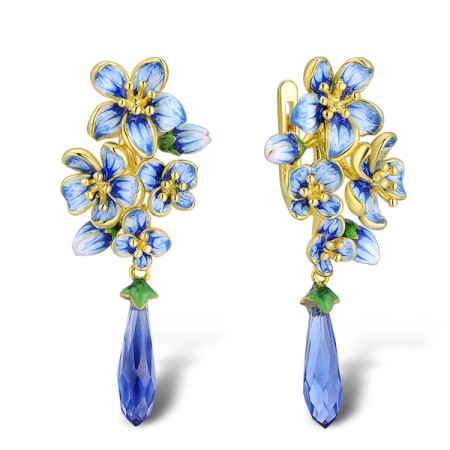 Sterling Silver w/ Yellow Plating Earrings Blue Glass,Enamel (E313944ENASY925)