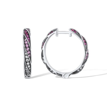 Sterling Silver w/ Black White Plating Earrings Created Pink Sapphire,Created Ruby,White Cubic Zirconia (E313948ACPRZSK925)