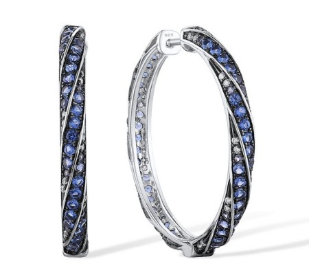 Sterling Silver w/ Black White Plating Earrings Blue Nano Cubic Zirconia,Blue Spinel,White Cubic Zirconia (E313949BNBZSK925)