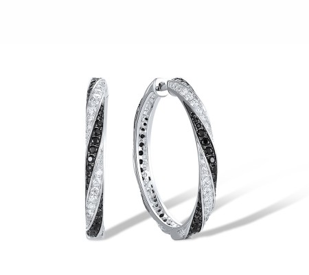 Sterling Silver w/ Black White Plating Earrings Black spinel,White Cubic Zirconia (E313949BSNZSK925)