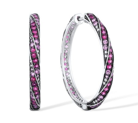 Sterling Silver w/ Black White Plating Earrings Created Pink Sapphire,Created Ruby,White Cubic Zirconia (E313949CPRZSK925)