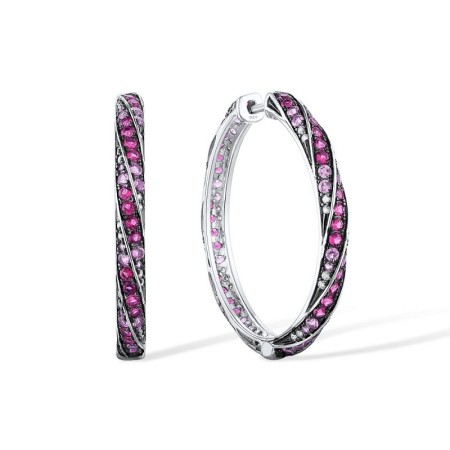 Sterling Silver w/ Black White Plating Earrings Created Pink Sapphire,Created Ruby,White Cubic Zirconia (E313949CPRZSK925)