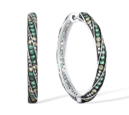 Sterling Silver w/ Black White Plating Earrings Green Nano Cubic Zirconia (Per,Green Spinel,White Cubic Zirconia (E313949GNSZSK925)