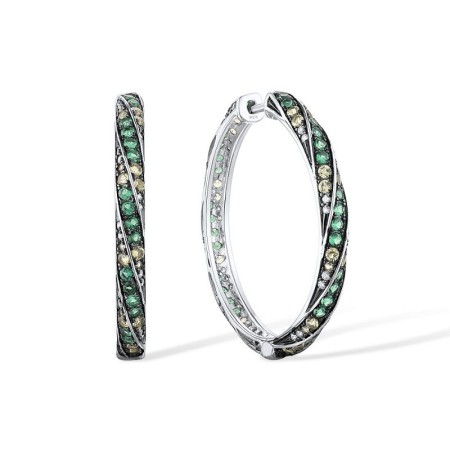 Sterling Silver w/ Black White Plating Earrings Green Nano Cubic Zirconia (Per,Green Spinel,White Cubic Zirconia (E313949GNSZSK925)