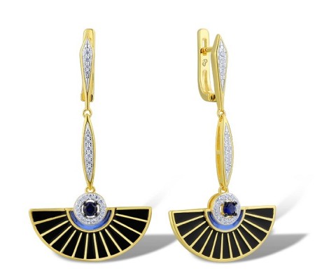Sterling Silver w/ Yellow Black White Plating Earrings Blue Nano Cubic Zirconia,Enamel,White Cubic Zirconia (E313991ENASZ925)