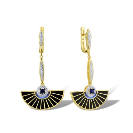 Sterling Silver w/ Yellow Black White Plating Earrings Blue Nano Cubic Zirconia,Enamel,White Cubic Zirconia (E313991ENASZ925)
