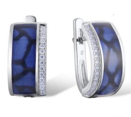 Sterling Silver Earrings Enamel,White Cubic Zirconia (E314011ENASL925)