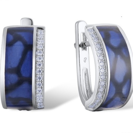 Sterling Silver Earrings Enamel,White Cubic Zirconia (E314011ENASL925)