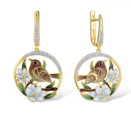 Sterling Silver w/ Yellow Black White Plating Earrings Enamel,White Cubic Zirconia,Black spinel (E314120ENASZ925)