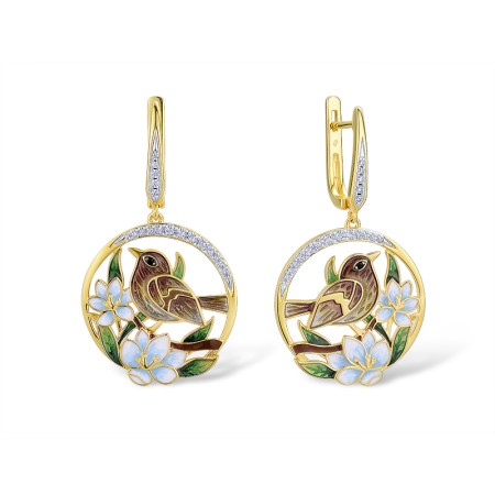 Sterling Silver w/ Yellow Black White Plating Earrings Enamel,White Cubic Zirconia,Black spinel (E314120ENASZ925)